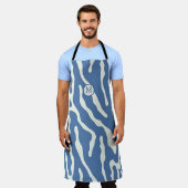 Blauw en crème Modern Abstract Wavy Lines Patroon Schort (Gedragen)