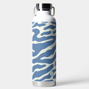 Blauw en crème Modern Abstract Wavy Lines Patroon Waterfles