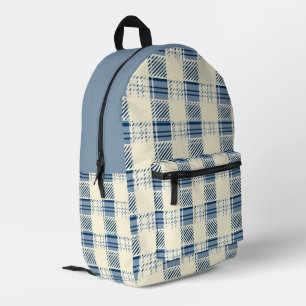 Blauw en Crème Plaid Bedrukte Rugzak
