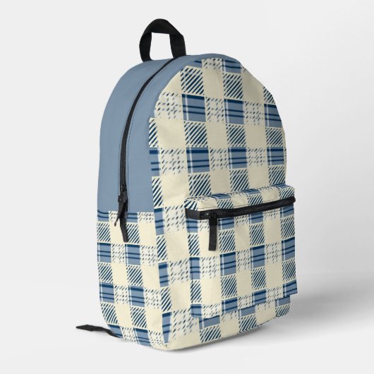 Blauw en Crème Plaid Bedrukte Rugzak (Achterkant Hoek Links)