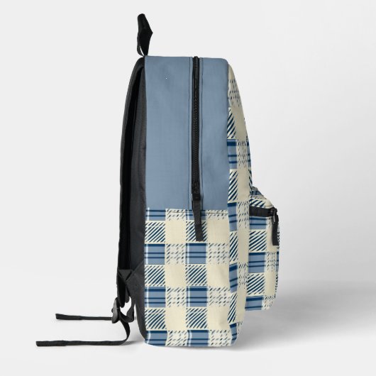 Blauw en Crème Plaid Bedrukte Rugzak (Links)