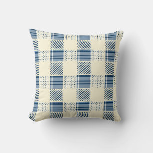 Blauw en Crème Plaid Kussen