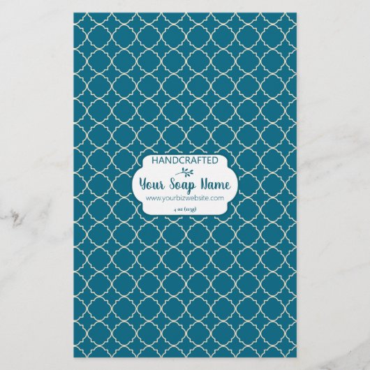 Blauw en crème Quatrefoil Design Soap Wrap Paper (Voorkant)