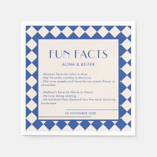 Blauw en Crème Retro Bold Leuke Feiten Trouwen Servet (Voorkant)