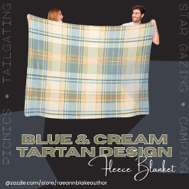 Blauw en Crème Schotse Plaid Design Fleece Deken