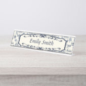 Blauw- en Creme-tegel Bureau Naambordje (Voorkant)