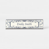 Blauw- en Creme-tegel Bureau Naambordje (Voorkant)