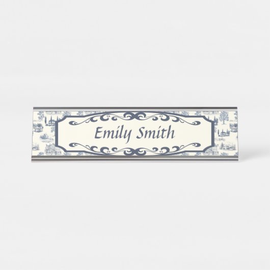 Blauw- en Creme-tegel Bureau Naambordje (Voorkant)