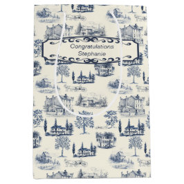 Blauw en crème tegel gefeliciteerd medium cadeauzakje