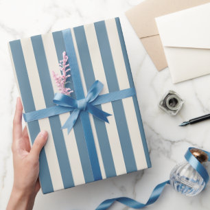 Blauw En Crème Verticale Strepen Cadeaupapier