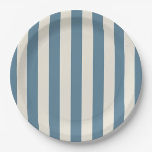 Blauw En Crème Verticale Strepen Papieren Bordje