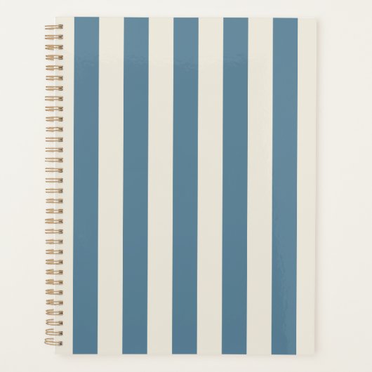 Blauw En Crème Verticale Strepen Planner (Voorkant)