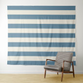 Blauw En Crème Verticale Strepen Wandkleed (In Situ (horizontaal))