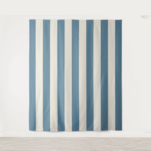 Blauw En Crème Verticale Strepen Wandkleed (Voorkant)