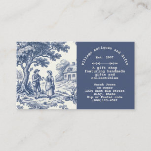 Blauw en crème vintage Toile de Jouy Visitekaartje