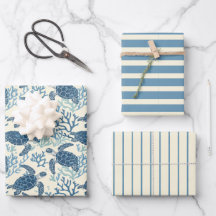 Blauw en crème Zee schildpadden en strepen