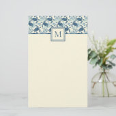 Blauw en crème Zee Turtle Monogram Briefpapier (Staand voorkant)