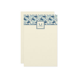 Blauw en crème Zee Turtle Monogram Briefpapier