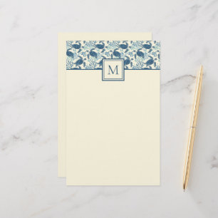 Blauw en crème Zee Turtle Monogram Briefpapier