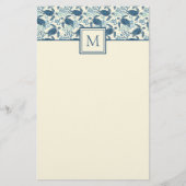 Blauw en crème Zee Turtle Monogram Briefpapier (Voorkant)