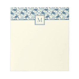 Blauw en crème Zee Turtle Monogram Notitieblok