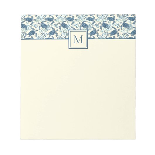 Blauw en crème Zee Turtle Monogram Notitieblok (Voorkant)
