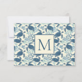Blauw en crème Zee Turtle Monogram Notitiekaartje (Voorkant)