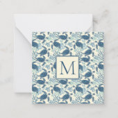 Blauw en crème Zee Turtle Monogram Notitiekaartje (Voorkant)