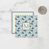 Blauw en crème Zee Turtle Monogram Notitiekaartje (Voorkant / Achterkant in situ)