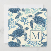 Blauw en crème Zee Turtles Monogram (Voorkant)