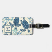 Blauw en crème Zee Turtles Monogram Bagagelabel (Voorkant horizontaal)
