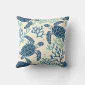 Blauw en crème Zee Turtles Monogram Kussen (Achterkant)