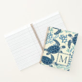 Blauw en crème Zee Turtles Monogram Notitieboek (Binnen)