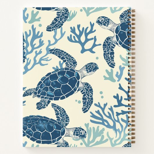 Blauw en crème Zee Turtles Monogram Notitieboek (Achterkant)
