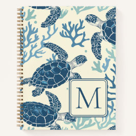 Blauw en crème Zee Turtles Monogram Notitieboek