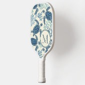 Blauw en crème Zee Turtles Monogram Pickleball Paddle (Links)