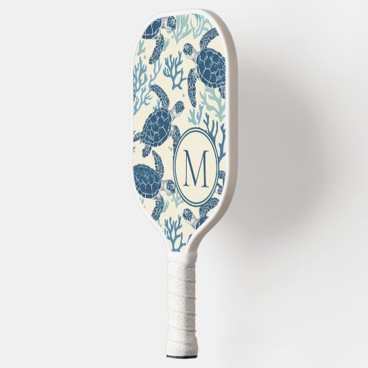 Blauw en crème Zee Turtles Monogram Pickleball Paddle (Links)