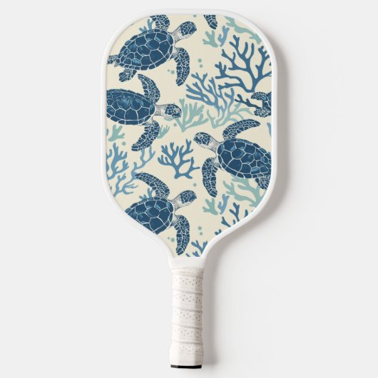 Blauw en crème Zee Turtles Monogram Pickleball Paddle (Achterkant)