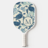 Blauw en crème Zee Turtles Monogram Pickleball Paddle (Voorkant)