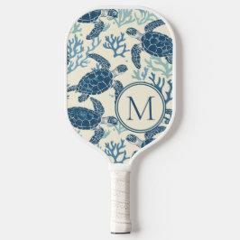 Blauw en crème Zee Turtles Monogram Pickleball Paddle