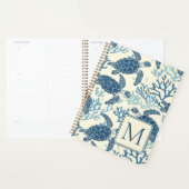 Blauw en crème Zee Turtles Monogram Planner (Display)