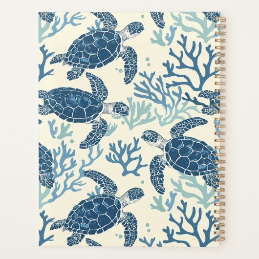 Blauw en crème Zee Turtles Monogram Planner (Achterkant)