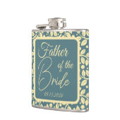 Blauw- en crèmeblaaspatroon vader van de bride heupfles (Links)