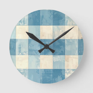 Blauw en crèmekleurig geruit patroon ronde klok