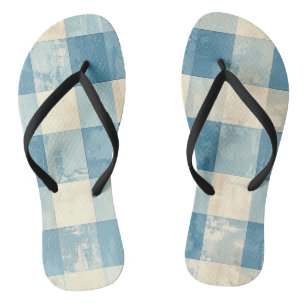 Blauw en crèmekleurig geruit patroon teenslippers