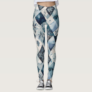 Blauw en crèmes in een bloemig diamantpatroon leggings