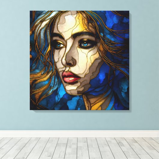 Blauw en de gouden elegantie - AI in opkomst Canvas Afdruk (Insitu (Houten vloer))