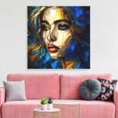 Blauw en de gouden elegantie - AI in opkomst Canvas Afdruk (Insitu (Woonkamer))