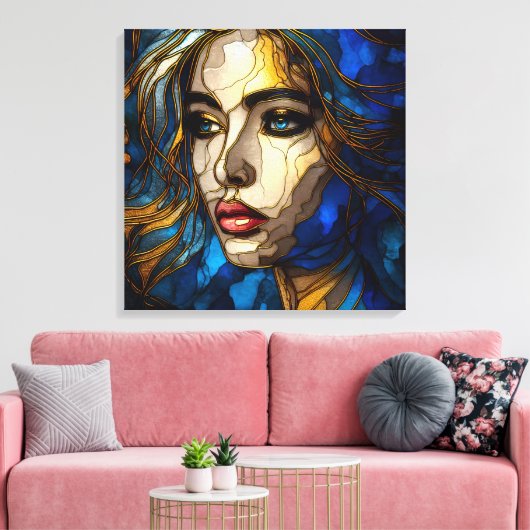 Blauw en de gouden elegantie - AI in opkomst Canvas Afdruk (Insitu (Woonkamer))