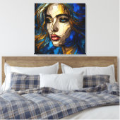 Blauw en de gouden elegantie - AI in opkomst Canvas Afdruk (Insitu (Slaapkamer))